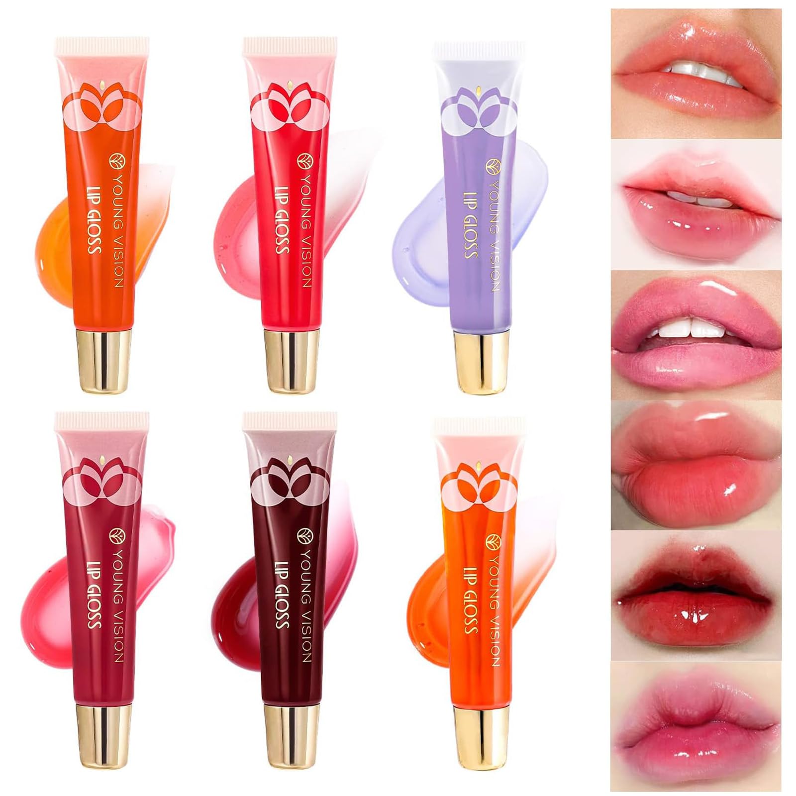 RoseFlower Lip Plumper Set – 6 Lippenöle Mit Farbwechsel, Feuchtigkeitsspendend & Mit Warmem Effekt