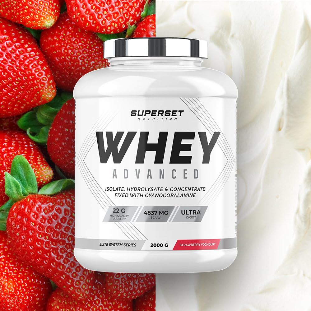 Superset Nutrition | 100% Whey Proteine Advanced (2kg) | Whey protéine | Protéine de qualité avec une texture gourmande - Fraise Yogourt