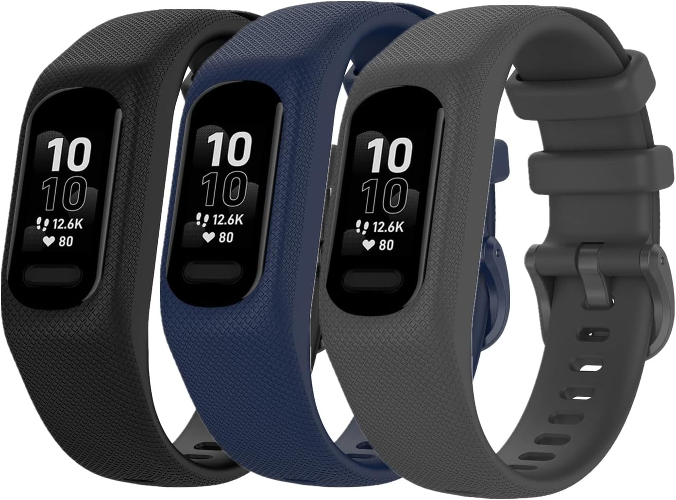 HUABAO Watch Strap Compatible with Garmin vivosmart 5,Adjustable Silicone Sports Wristband Replacement Band for Garmin vivosmart 5 Smart Watch (L, Black + Dark Blue + Dark Gray)