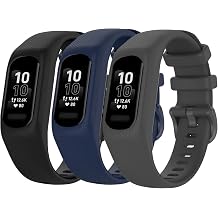 Watch Strap for Garmin vivosmart 5, HUABAO Adjustable Silicone Sport Wristband Replacement Band for Garmin vivosmart 5 Smart Watch L, Black + Dark Blue + Dark Grey