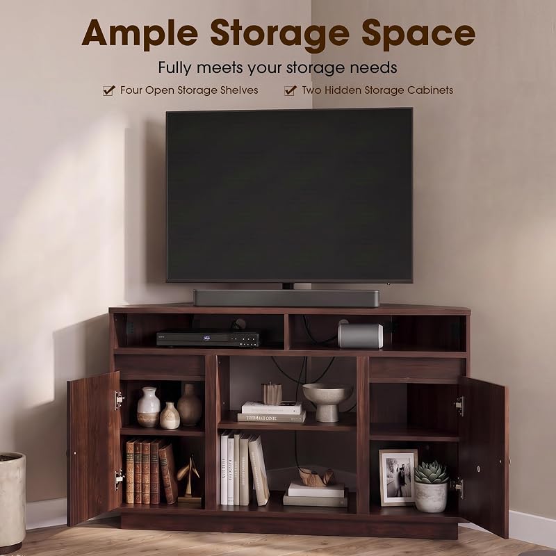 47" Corner TV Stand for TVs up to 55 Inch, Mid Century Entertainment Center image 4