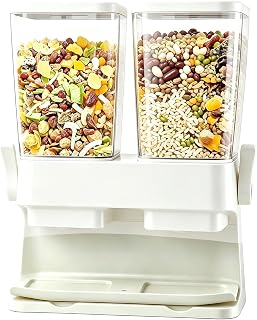 Cereal Dispenser Double Chamber Transparent Cereal Dispenser, 3L Large Cereal Dispenser, Airtight Moisture Protection, Muesli Container for Muesli, Nuts, Coffee Beans, Pet Food (White) | Transparent majsflakes dispenser, stor flingor dispenser för flingor, nötter, kaffebönor, husdjursmat, vit