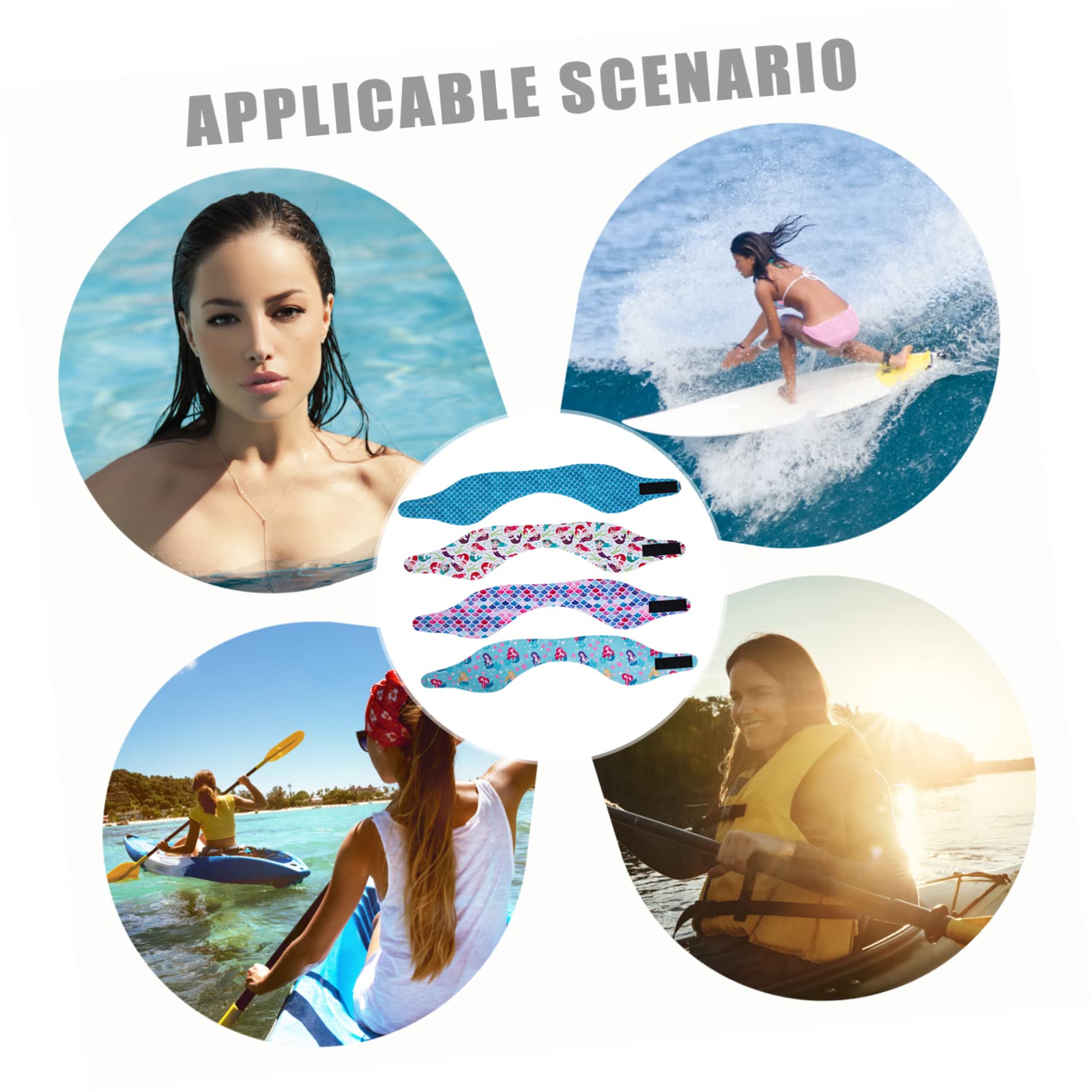 SUPVOX 3 Juegos Sombreros De Natación Bandana Headband Tapones Para Los Oídos Banda Para La Oreja Para Nadar Cintas Para La Cabeza Para Nadar Orejeras Para Ducha Neopreno 4 Uds * 3
