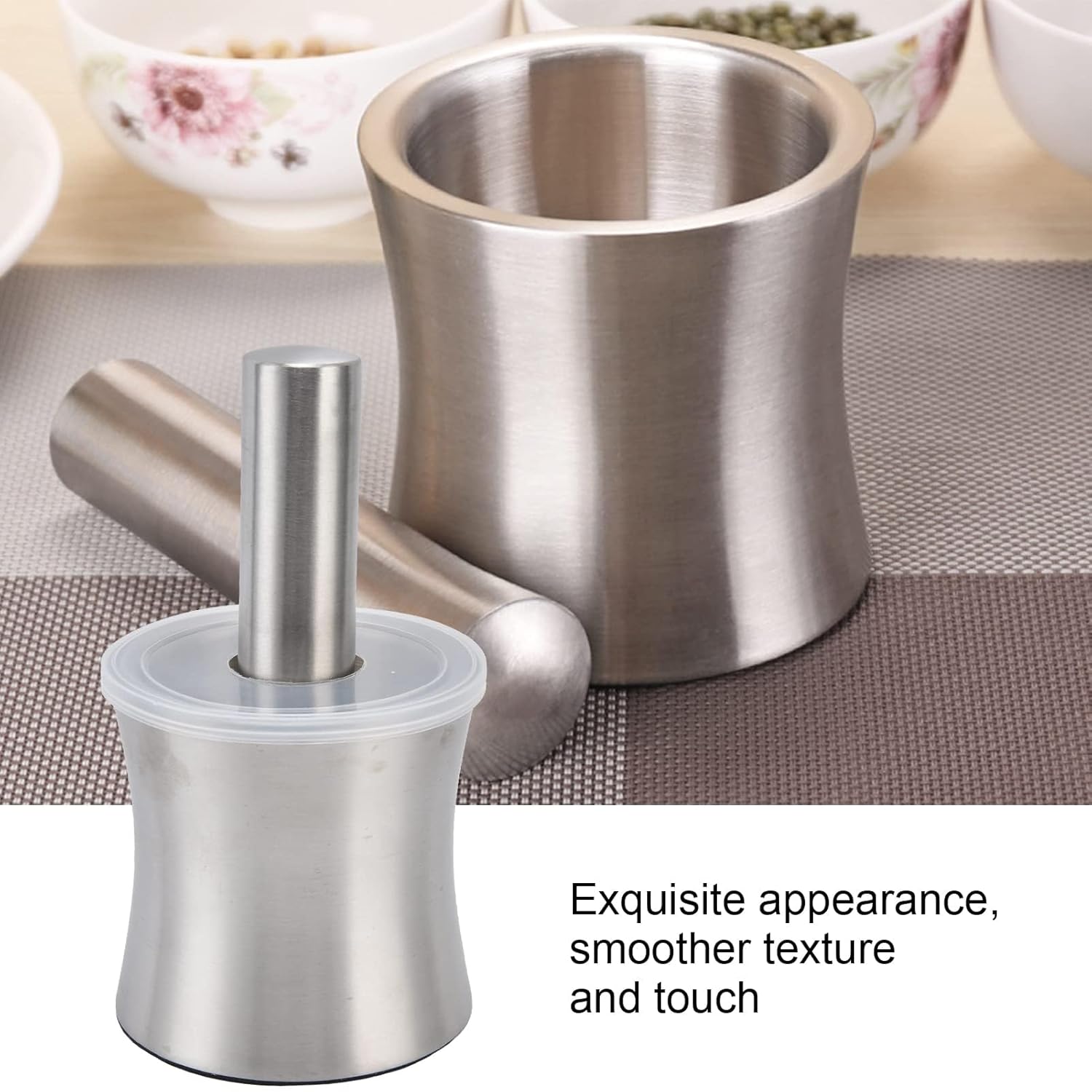 Tnfeeon Stainless Steel Garlic Mortar, 188 Mortar Pestle Set Good Stability for Restaurant for Home
