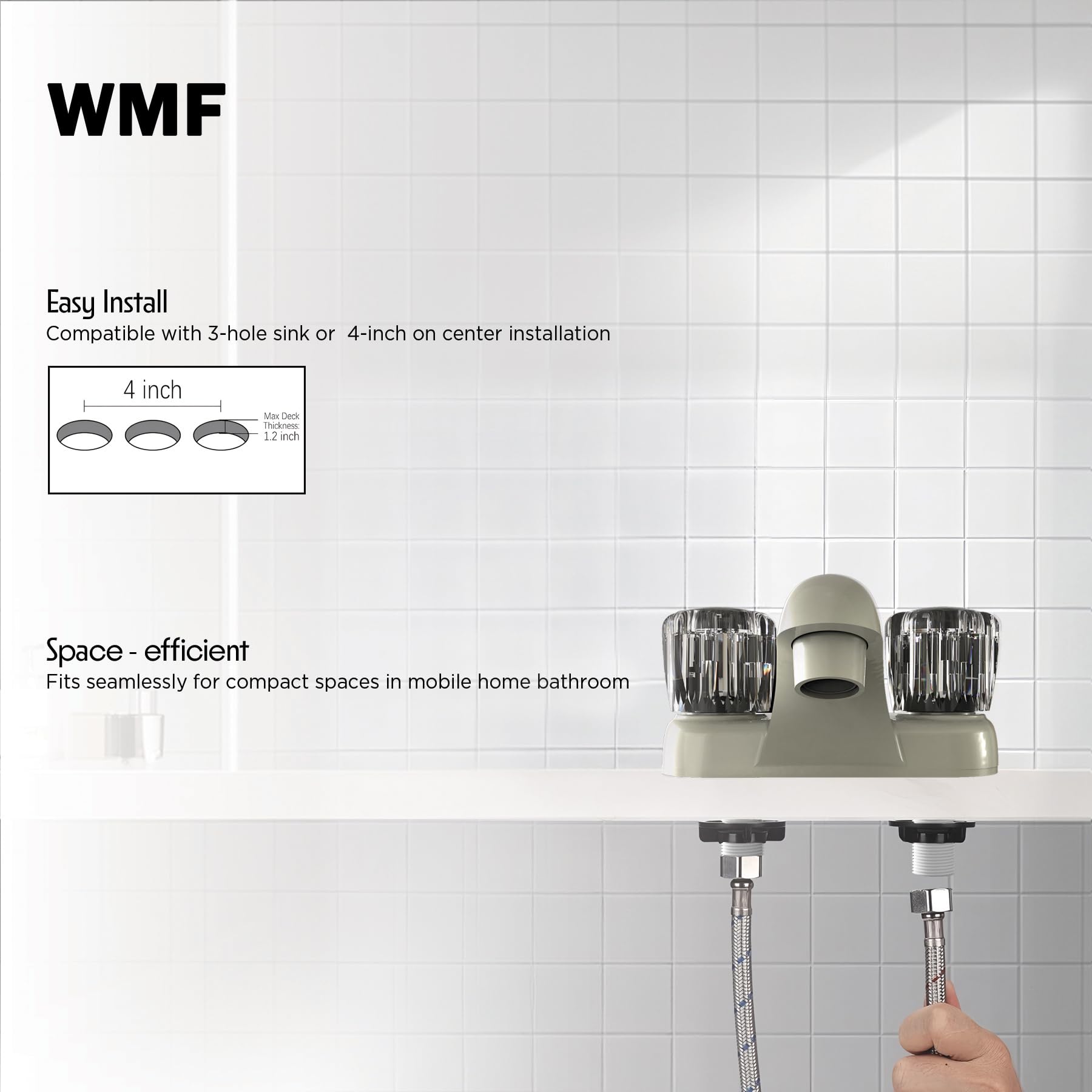 WMF RV Bathroom Faucet with Smoke Handles 4-Inch Centerset 2 Handle Sink Faucet for Camper Travel Trailer Mobile — view 5