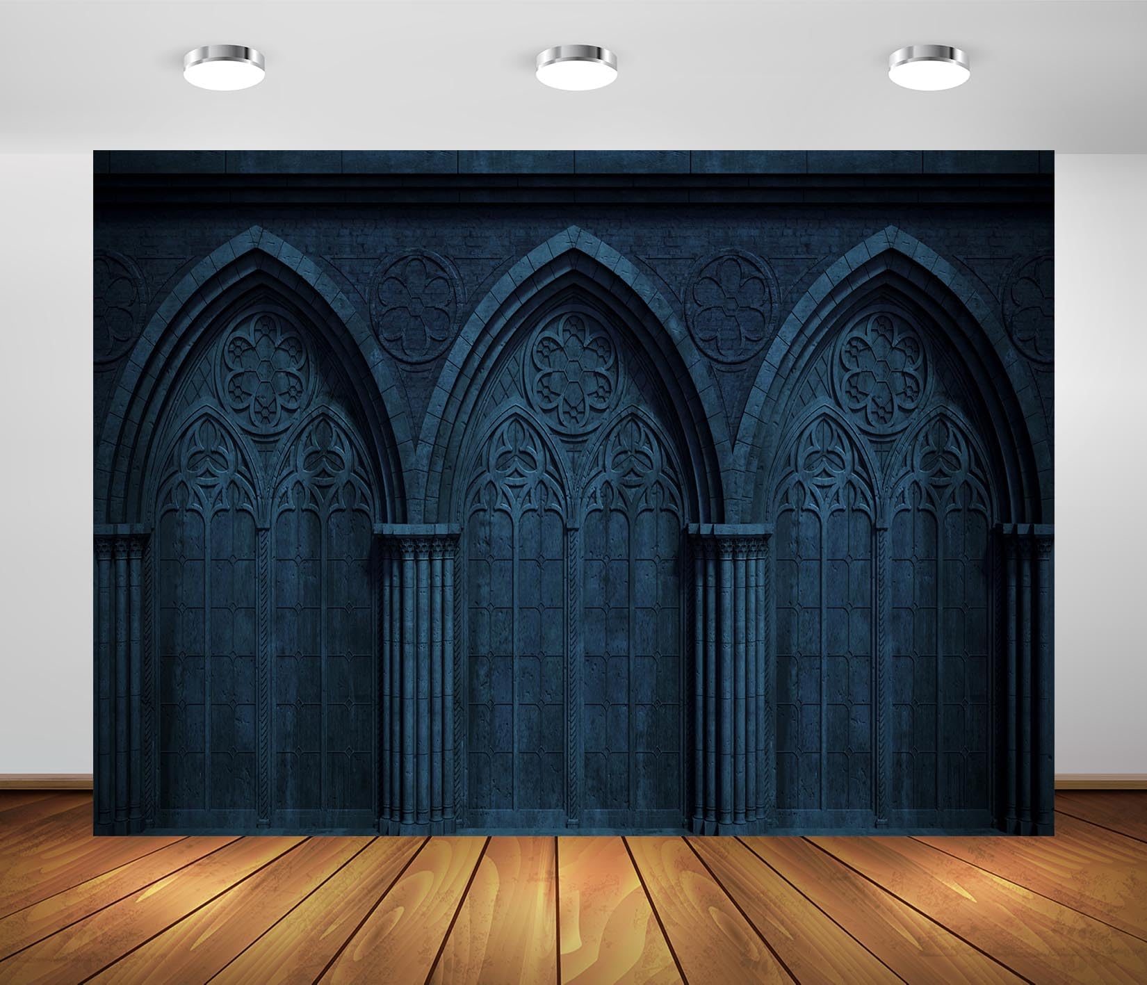 BELECO 12x10ft Fabric Dark Medieval Gothic Wall Backdrop Abandoned Night Castle Crypt Gothic Arch Stone Wall Background Medieval Themed Party