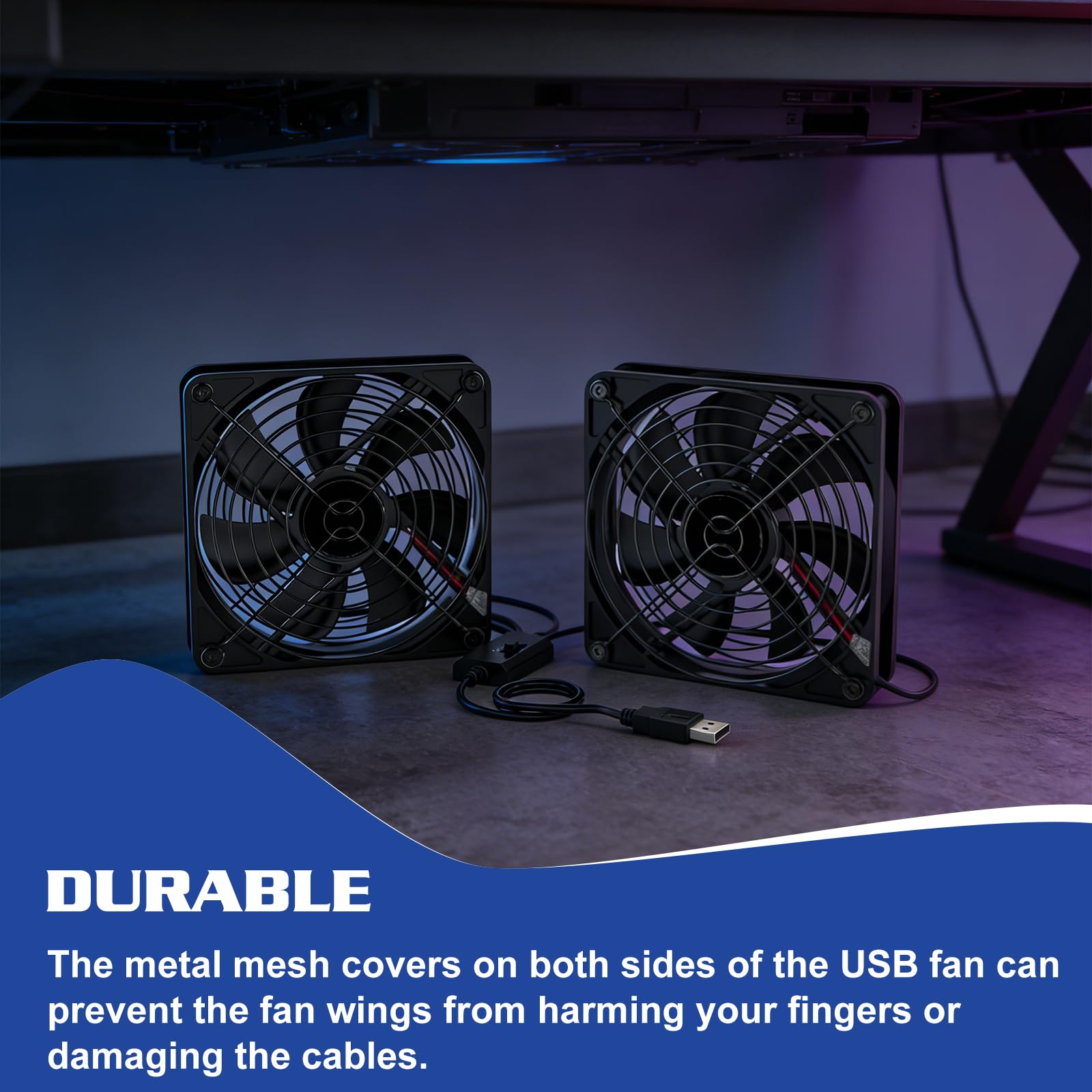 Ventilador USB de 120 mm con regulador de temperatura digital, 5 V Dual USB para PC con 3 velocidades ajustables, ventilador de carcasa, ventilador USB Dual Rodamiento de bolas para PS5/router/TV Box
