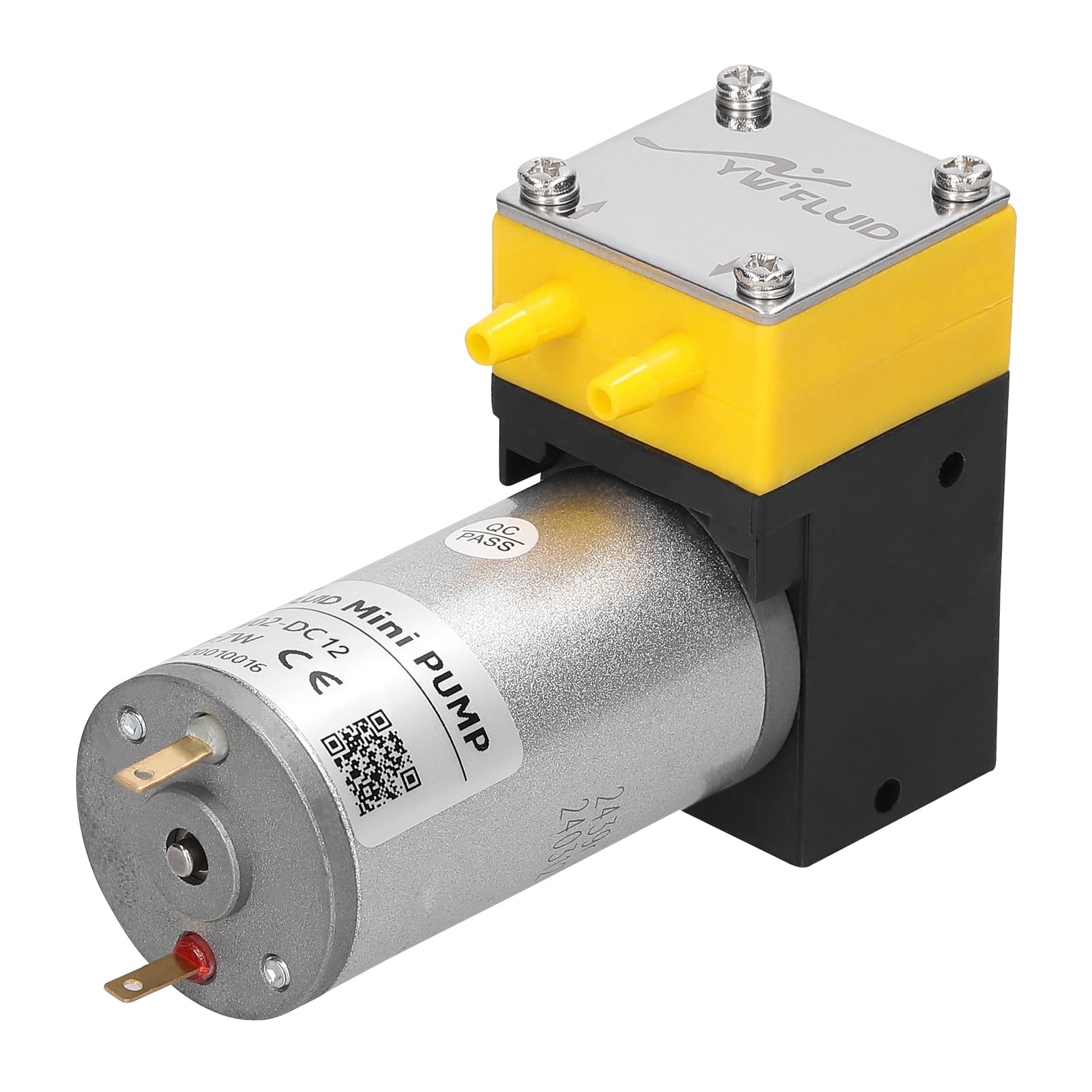 Hanzete - Bomba de diafragma en miniatura compacta, negra, sobre el suelo, metal, 12 V, 1 L/min, capacidad de funcionamiento en seco, bajo mantenimiento