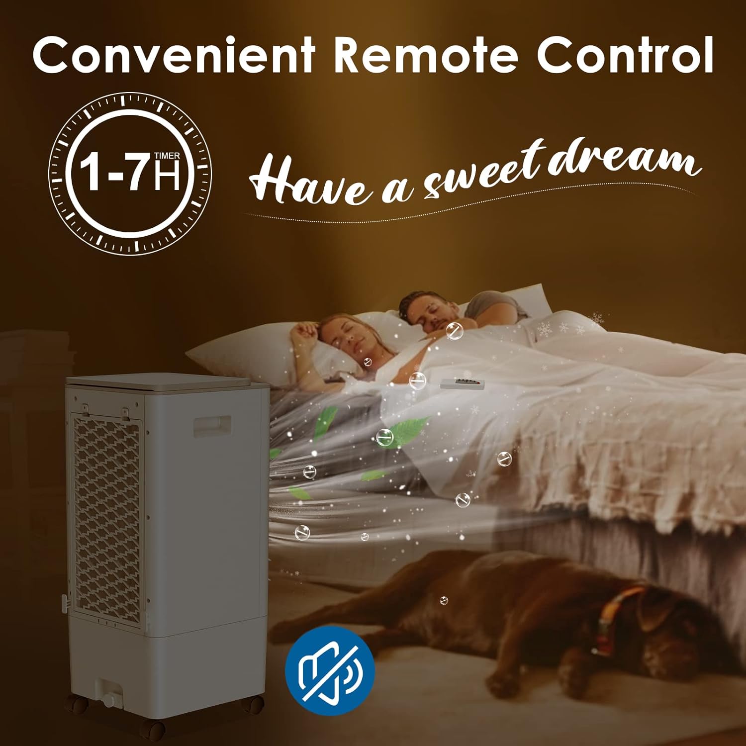 Air cooler operating in a bedroom with remote control