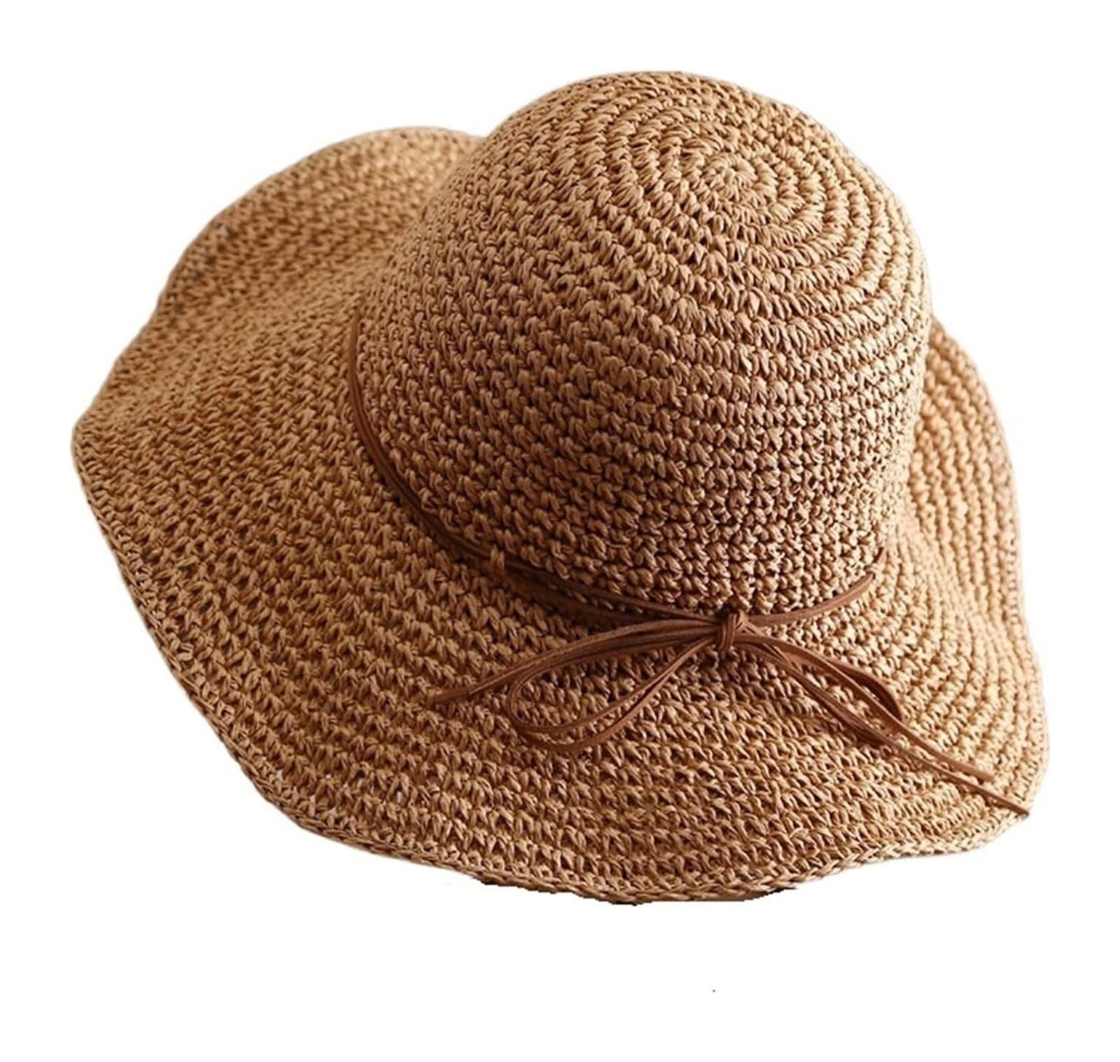 Sombrero de Paja Tejido a Mano, Sombrero de Paja Plegable Coreano for Mujer, Protector Solar Tejido a Mano for Playa en Verano