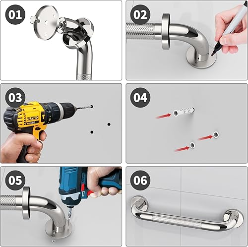 Miniatura 6 de ZUEXT - Paquete de 2 manijas antideslizantes para regadera de 12 pulgadas, barra de agarre de baño de acero inoxidable cromado, barra de equilibrio