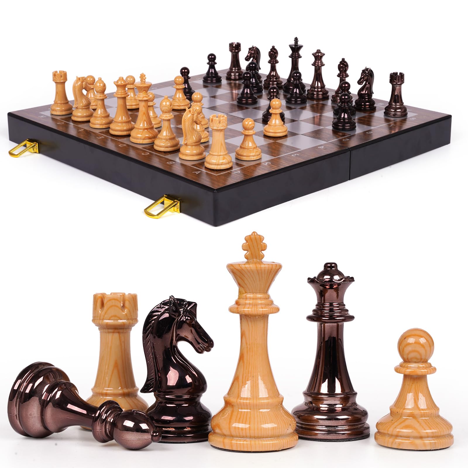 15 Inch Acrylic Chess Set with Extra Queens – Weighted Luxury Chess Pieces & Wooden Folding Chess Board – Premium Tournament Standard Chess Set for Adults & Beginners