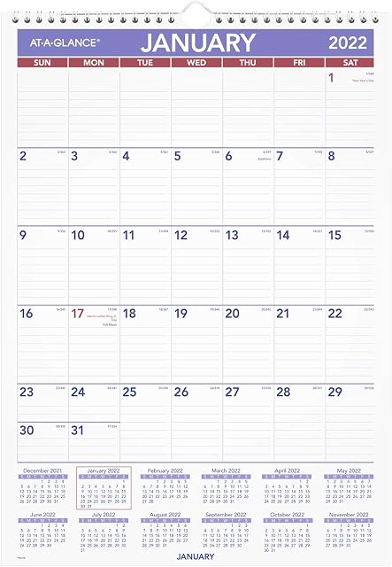 Calendário de parede 2022 por AT-A-GLANCE, 30,48 x 43,18 cm, médio, mensal. espiral (PM228)