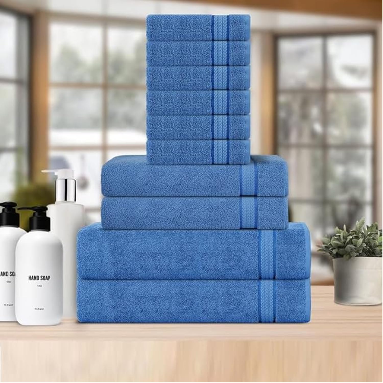 Super Soft 600 GSM Cotton Towels Set by Sweet Needle, Electric Blue, 2 Bath, 2 Hand and 6 Wash/Face, Double Pile - Image 3