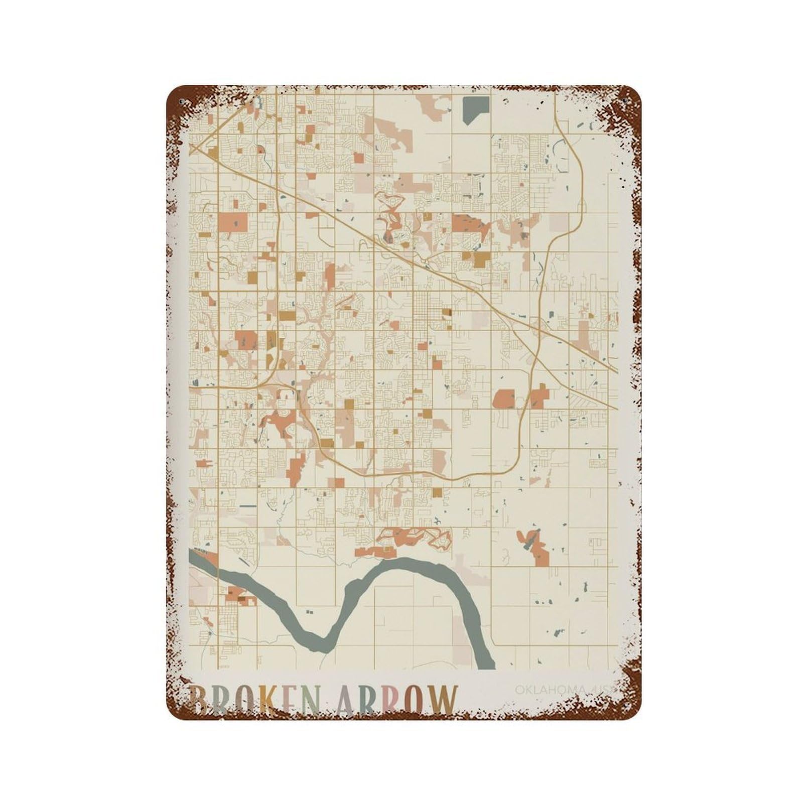 xiaoxiaoshen Broken Arrow Map Oklahoma Travel Gift Boho (2) Wall Decor Art Metal Tin Poster Modern Home Decor Art Home Bar Shop Decorations Vintage Sign 40x30cm