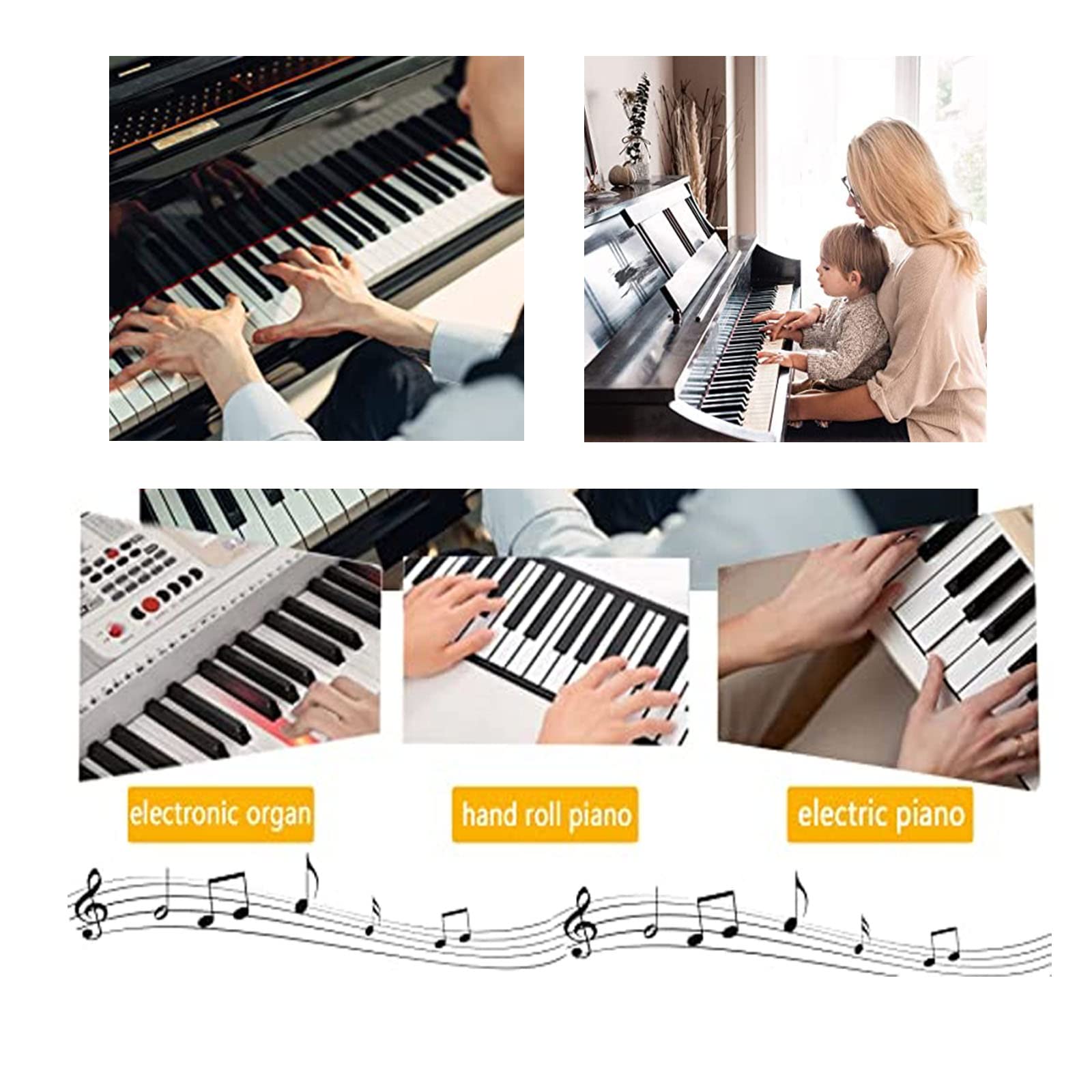 Autocollants Notes Piano Clavier Transparents Pour 54/61/76/88 Touches - 2 Pièces