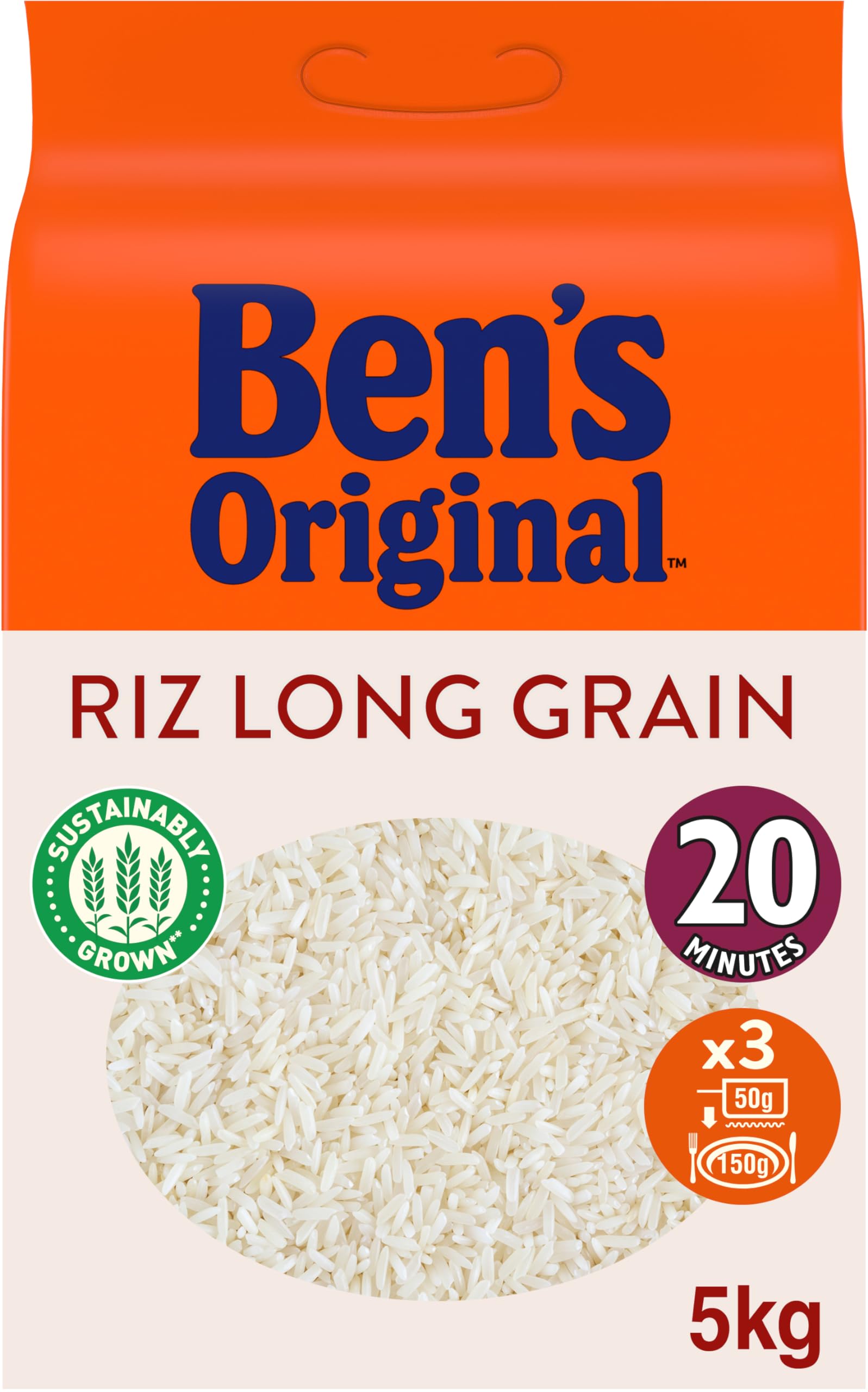Ben's Original Arroz suelto en 20 minutos, arroz de grano largo original, 5 kg, 100 porciones