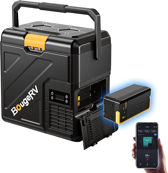 BougeRV CRH20 12V Car Fridge with 240Wh Battery, 20L Compressor Refrigerator, Portable Freezer, IPX4 APP Control -20℃ to 20℃, 12/24V DC, 110~240V AC for RV Road Trips Truck Camping Outdoor (2026 New) - 1