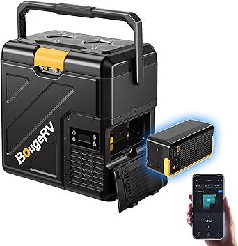 BougeRV 12 Volt Refrigerator with 240Wh Battery, 21QT Car Fridge, 20L Portable Freezer,468F, 12/24V DC, 110240V AC, Ideal for 2 People, Road Trips, Truck, Camping2026 New Model CRH20 and B240