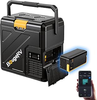 BougeRV 12 Volt Refrigerator with 240Wh Battery, 21QT Car Fridge, 20L Portable Freezer, -4~68℉, 12/24V DC, 110~240V AC, Ideal for 2 People, Road Trips, Truck, Camping(2026 New Model: CRH20 and B240)