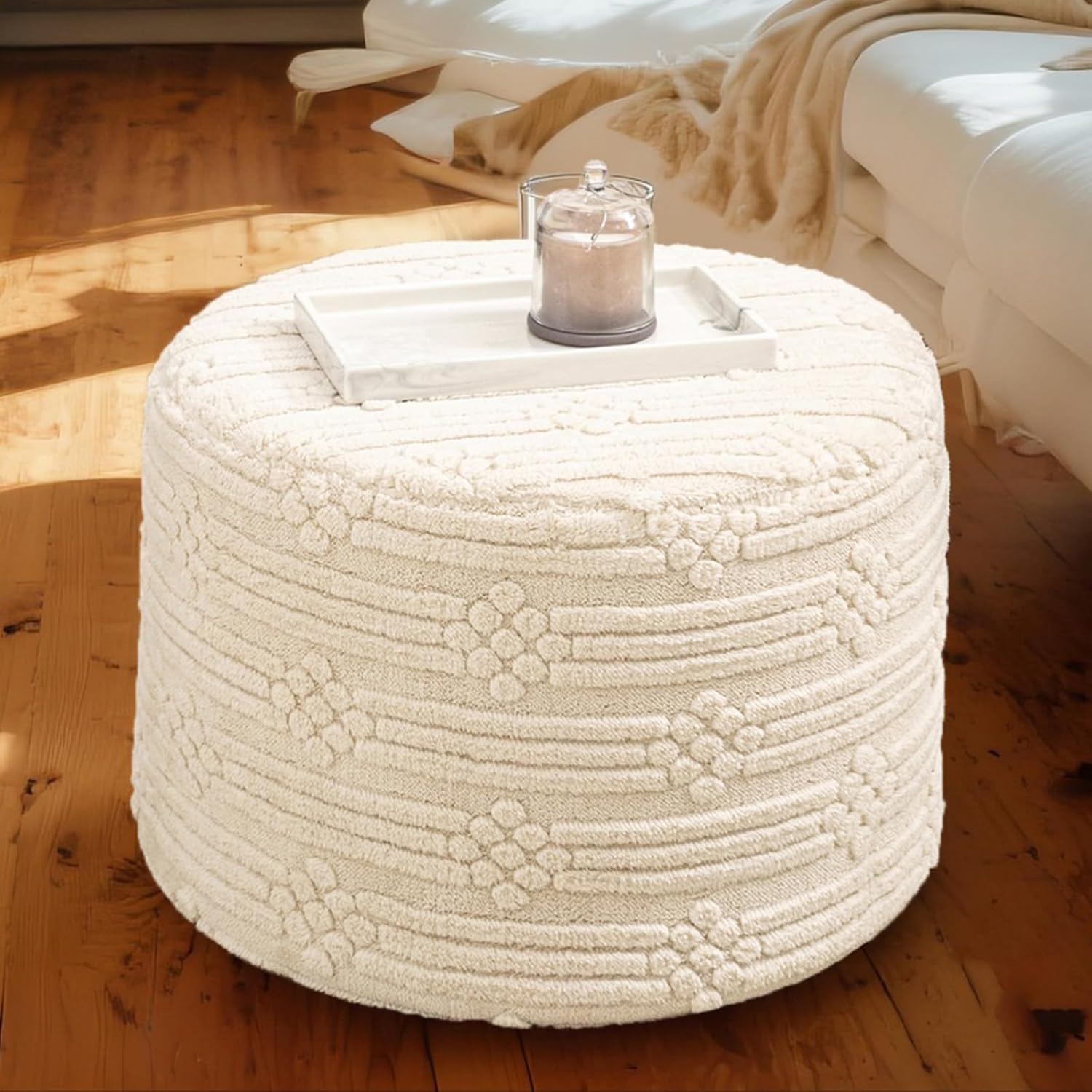 Asuprui Pouf Ottoman Foot Rest – Plush Round All-in-one Foam Stool for Cozy Lounging, Floor Pouf & Chic Decor (Linen)