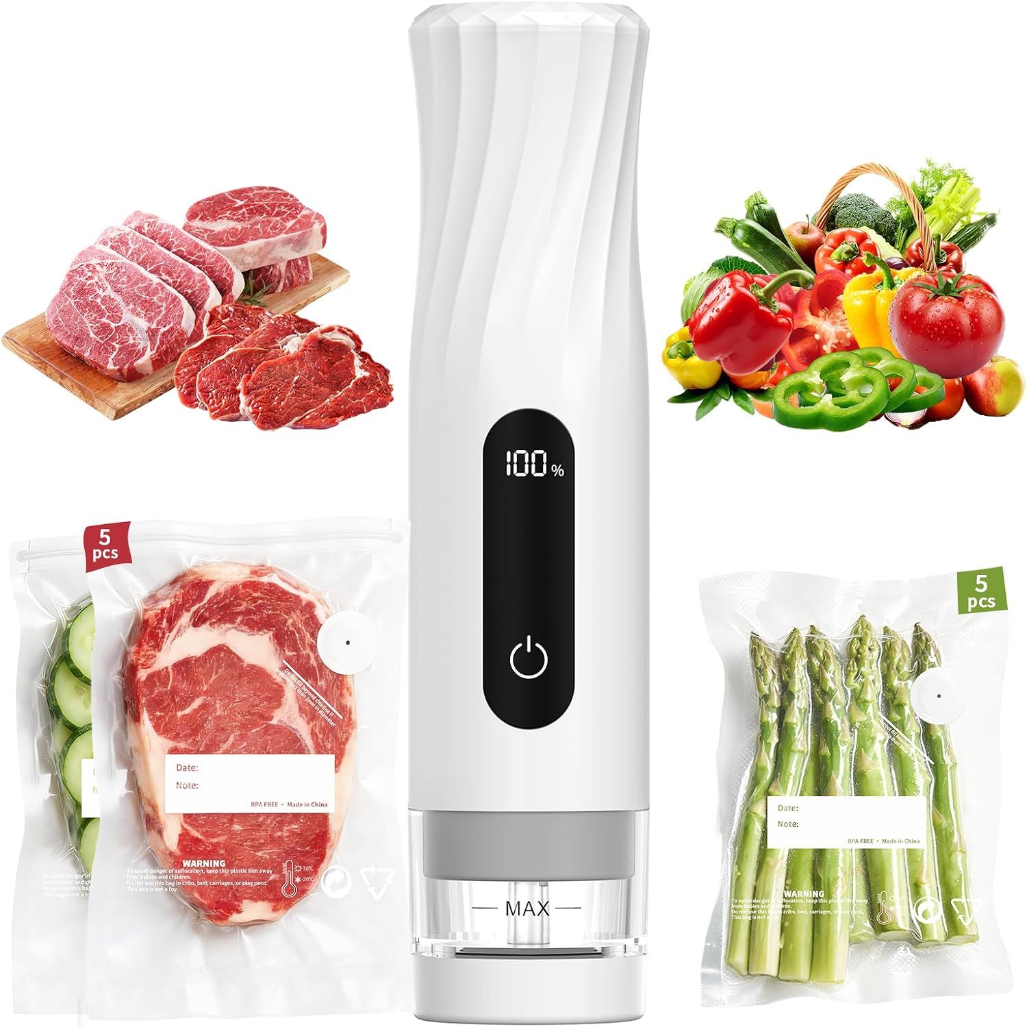 Compact Handheld Food Saver Vacuum Sealer Machine with10 Reusable Bags