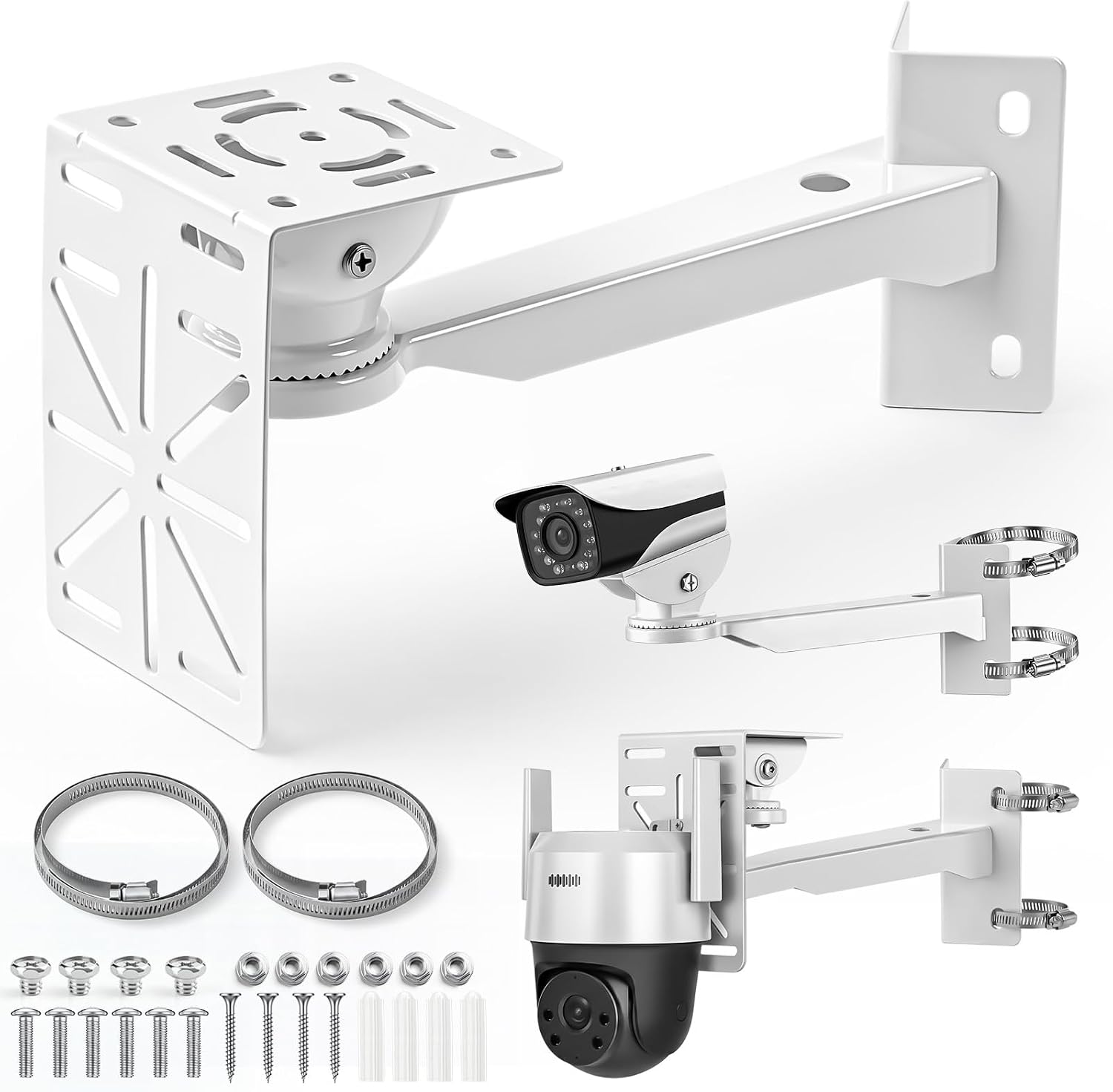 Chumia L-Shaped Dome Camera Bracket Surveillance Wall Mount Bracket Security Dome Cameras Installation Kit with 2 Pcs 7.8 Inch Stainless Steel Hoop Screws and Bolts Ceiling Corner Mount(White)