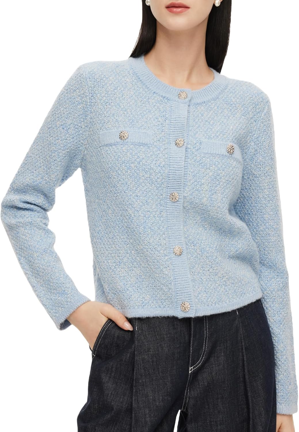 GOELIA Women Wool Blend Lightweight Cardigan Sweaters 2026 Spring Business Casual Solid Long Sleeve Knitted Cardigan Top