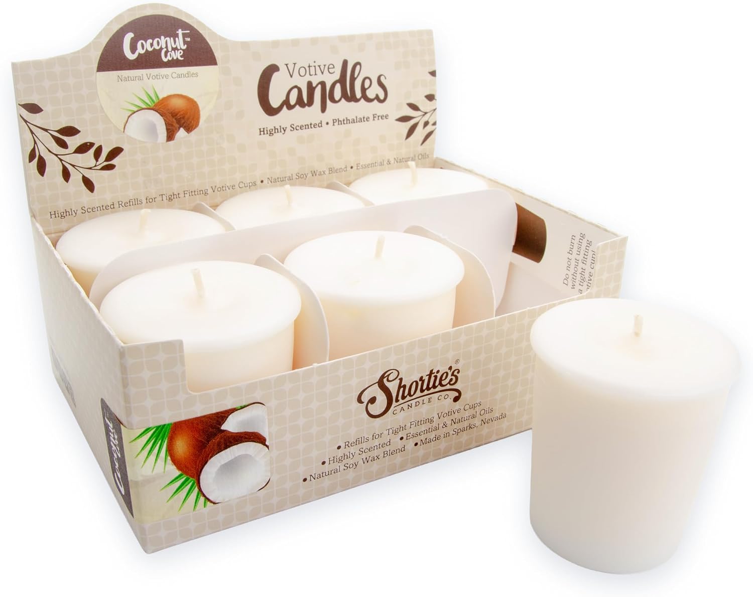 Coconut Cove Soy Votive Candles - Scented with Natural Fragrance Oils - 6 White Natural Votive Candle Refills - Fruit & Berry Collection