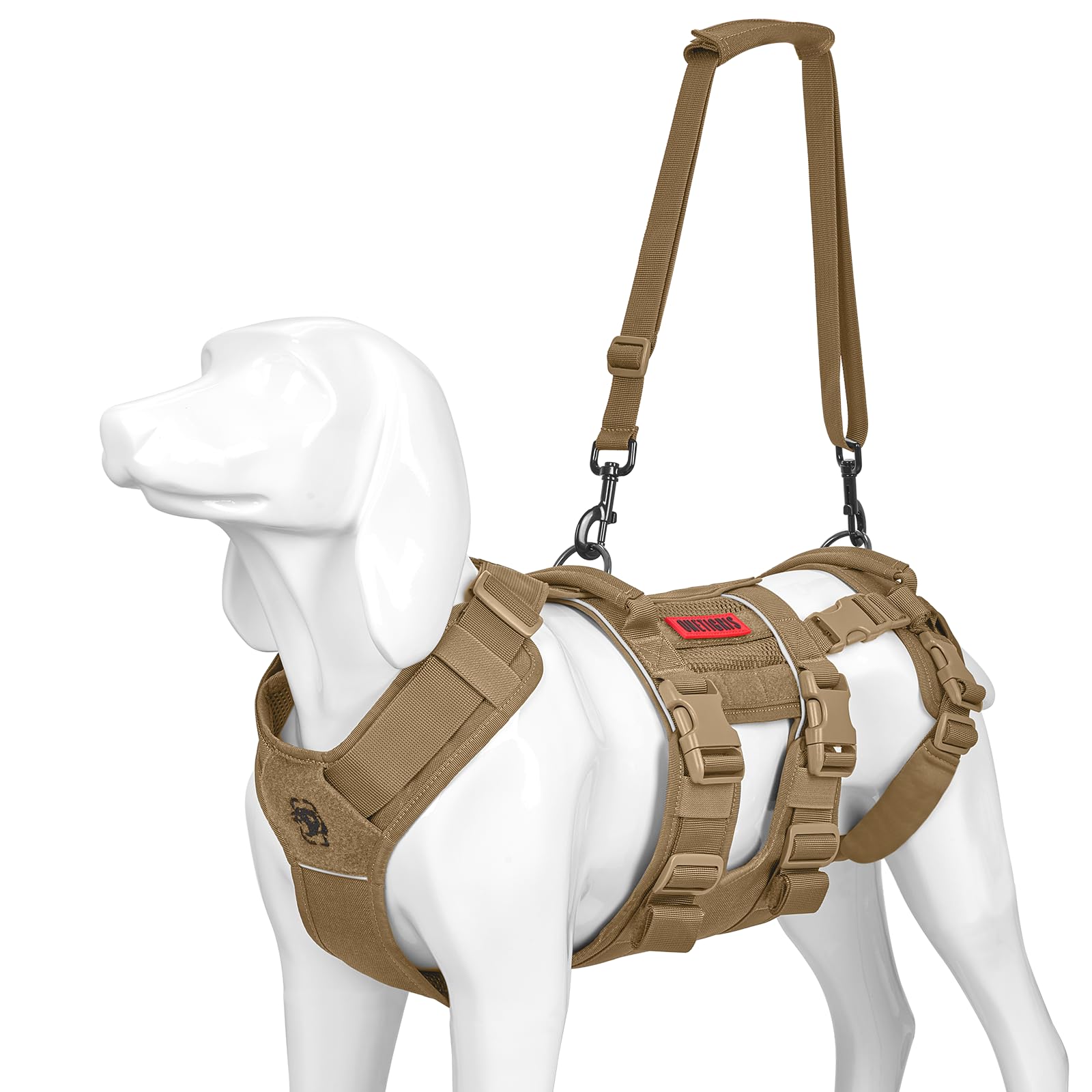 OneTigris Pettorina per cani, SKYEWALKER Supporto Imbracatura regolabile con 2 manici per supporto e riabilitazione, adatta per cani di taglia media e grande, marrone, M