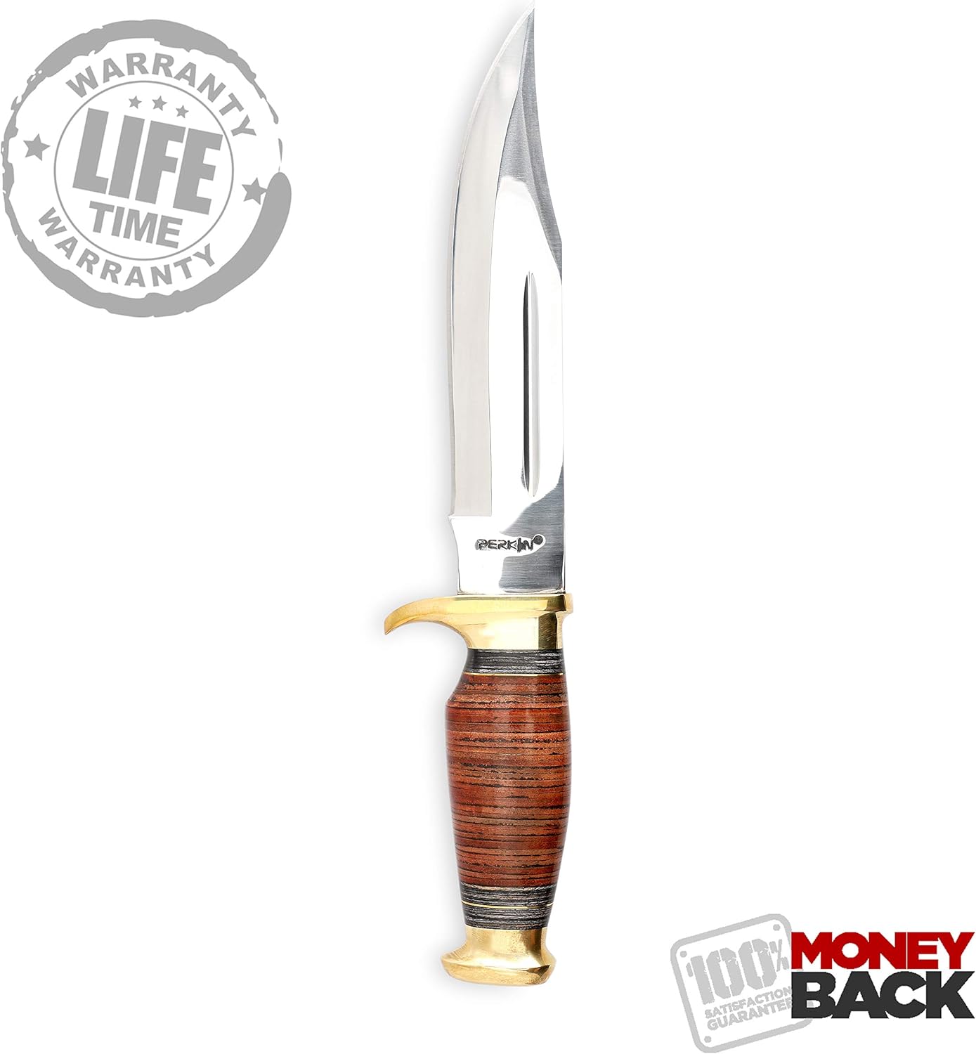 Perkins | 12.5 inch Fixed Blade Bowie Knife | Hunting Knife, Leather Handle | Leather Sheath | Designed for Hunting, Survival, Skinning, Camping & Self Defense | : Hunting Fixed Blade Knives : Sports & Outdoors