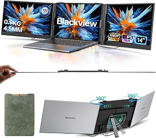 Blackview Triple Laptop Screen Extender 14" 1080P FHD IPS TÜV SÜD | Portable Monitor Ultra-Slim 0.18in, Travel Design Fits 13-17" Laptops External Display, USB-C Plug&Play Windows Mac Android