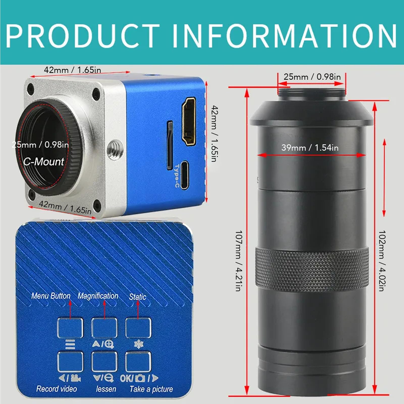Domary Industrie-Mikroskopkamera 4K 8,3 MP Vielseitige HD-Bildgebung mit 100-fachem Objektiv für Labore und Werkstätten
