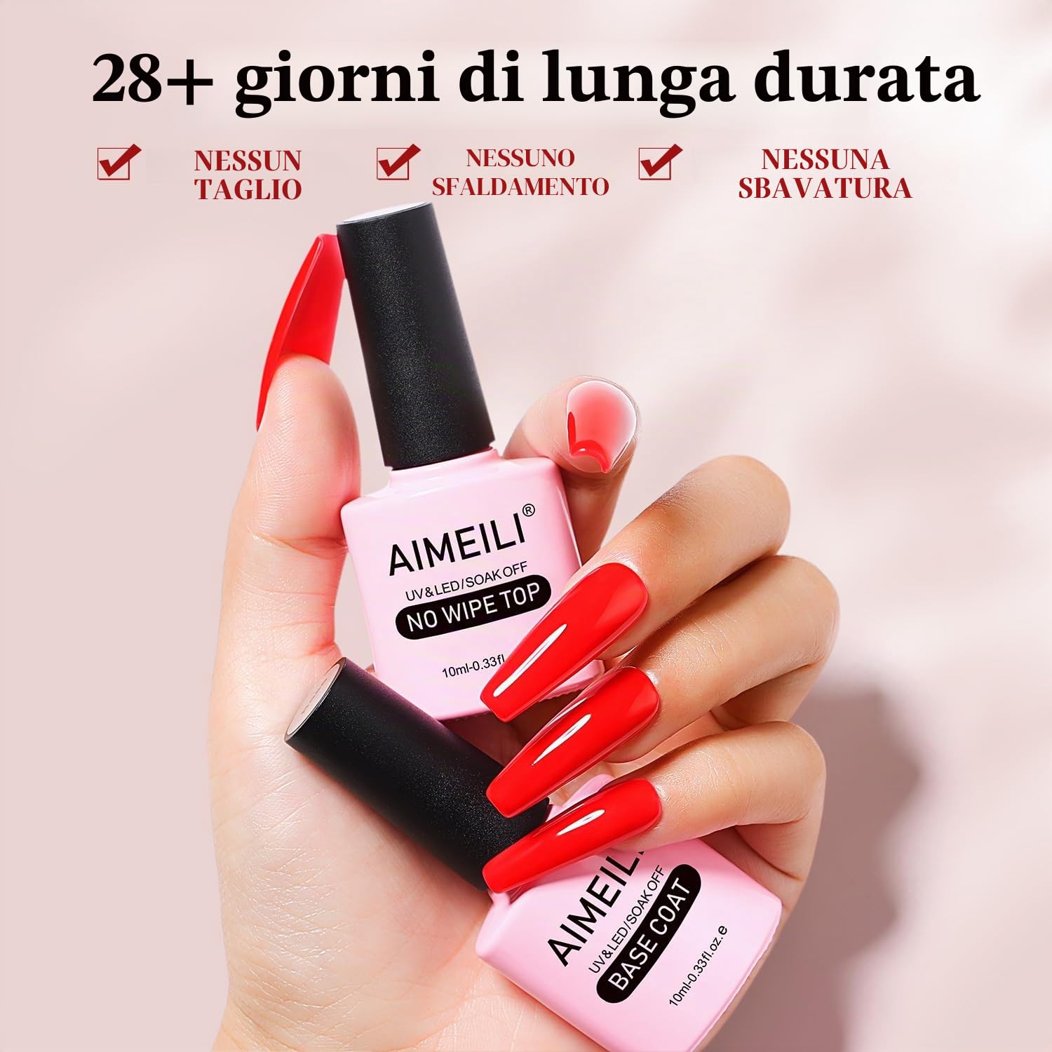 AIMEILI Base e Top Coat Semipermanente Smalto per Unghie in Gel UV LED Soak Off Kit Senza HEMA per Manicure 10ml