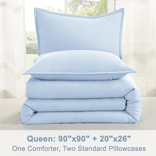 Miniatura 78 de Litanika - Juego de edredón de tamaño queen extragrande, 3 piezas, color verde salvia, ligero, unicolor, para todas las estaciones, esponjoso Verde