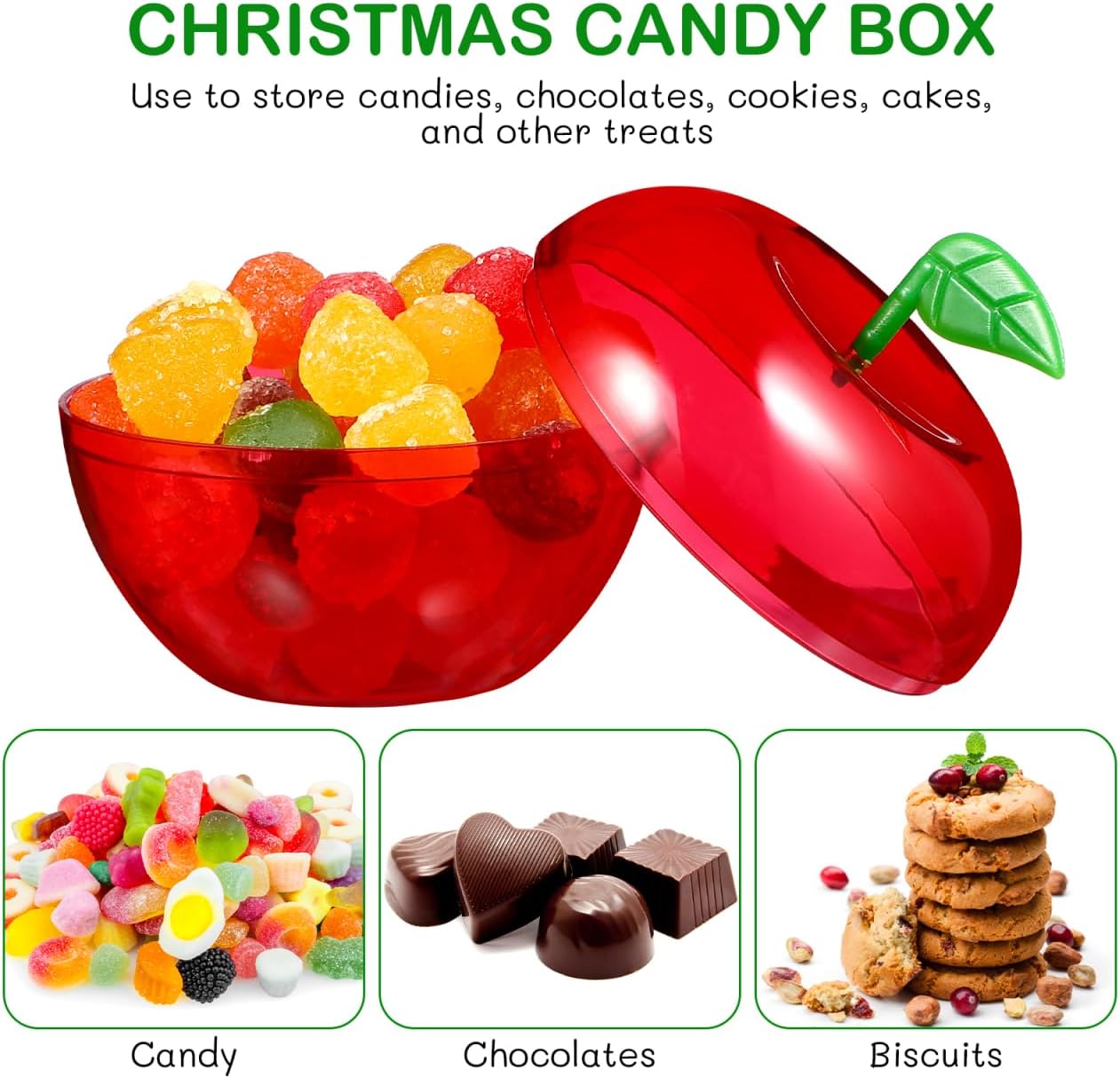 36Pcs Plastic Apple Candy Boxes Red Candy Apple Containers, Christmas Treat Party Favors Decorative Storage for Holiday Themedgifts Filling