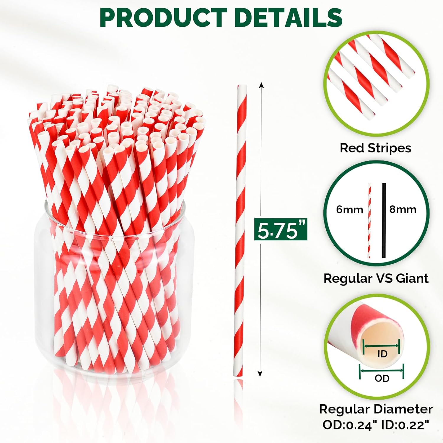 [500 Counts] Chunspak 5.75 inch Disposable Red White Striped Small Paper Straws for Cocktail, Coffee and Short Drinks - Eco-friendly - Image 2