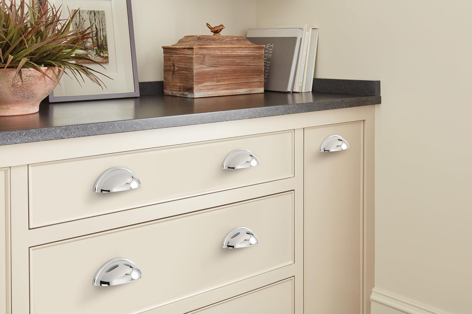 Amerock | Cabinet Cup Pull | Polished Chrome | 3 inch (76 mm) Center to Center | Ravino | 5 Pack | Drawer Pull | Drawer Handle | Cabinet Hardware