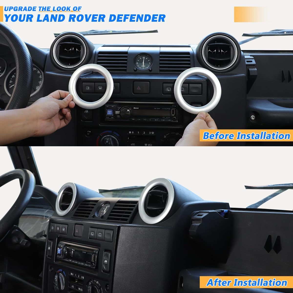 Aluminum Alloy Air Vent Rings Air Condition Outlet Covers Trims Compatible with Land Rover Defender 2004-2019 Car Center Console Dashboard Air Conditioning Outlet Cover Interior Trim Kits (Silver)