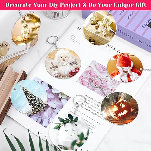 Miniatura 9 de Cludoo Adornos acrílicos transparentes de 3 pulgadas para manualidades, 30 piezas de adornos de acrílico redondo transparente en blanco con agujero,