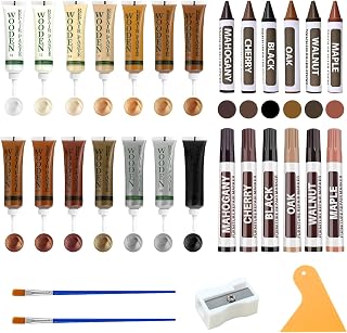 wooden repair kit,Laminat Reparaturset, 29 Stücke Parkett Reparaturset, Holz Reparaturset, Möbel Reparatur Set, Reparaturset von Risse Löcher Kratzer für Holzboden, Tür, Arbeitsplatte, Schrank, Treppe