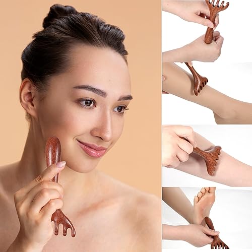 Miniatura 6 de 2 peines de masaje de madera, 6 garras, masajeador de madera para cabeza, pies, herramientas de masaje de terapia de madera para cabeza, espalda,