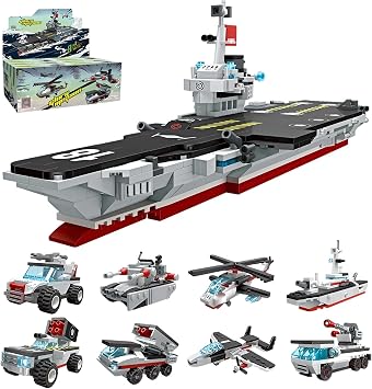 8-in-1 Aircraft Carrier Building Blocks Set   723PCS Military Warship Bricks Kit, Mini Aircraft Tank Models, STEM Education Toy, Diy Home Decor, Creative Gift for Kid Age 6+