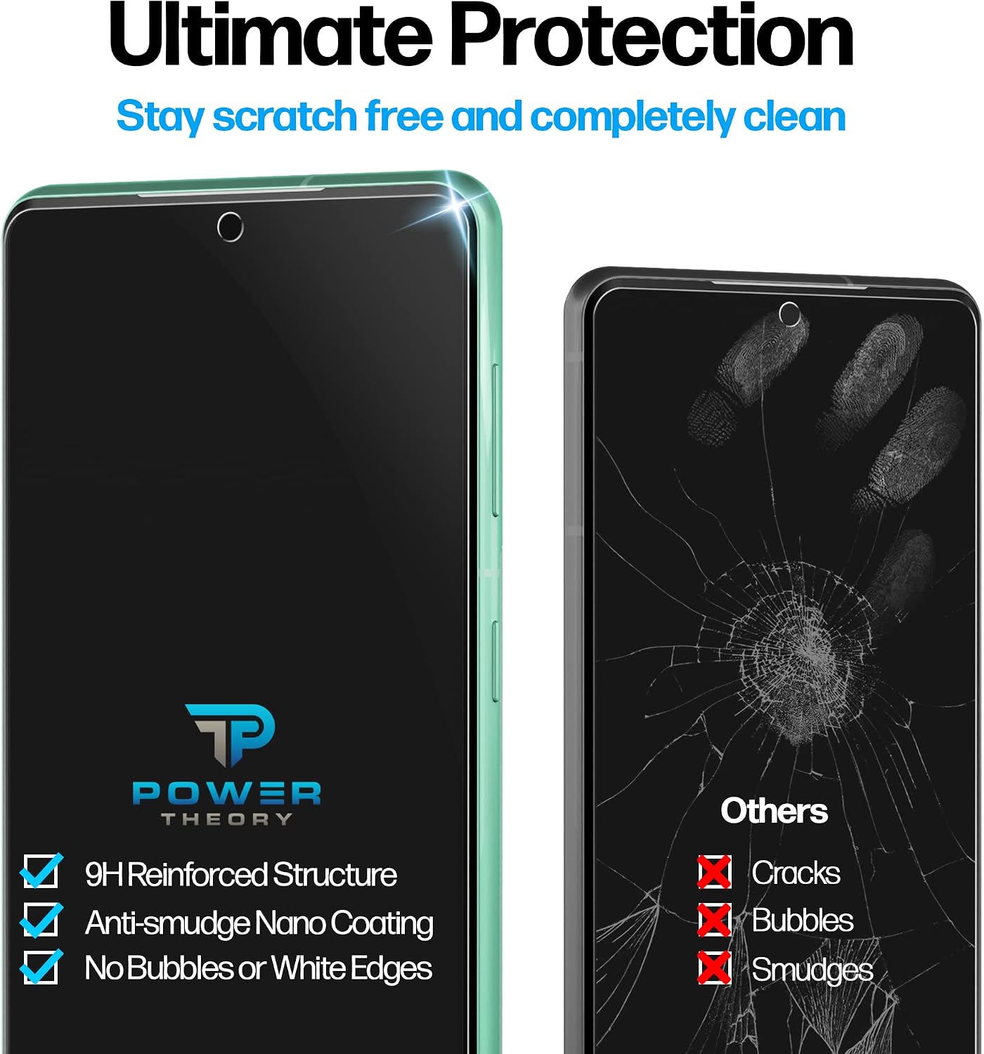 Power Theory Designed for Samsung Galaxy A52 and A52s 5G Screen Protector Tempered Glass [9H Hardness], Easy Install Kit, 99% HD Bubble Free Clear, Case Friendly, Anti-Scratch, 2 Pack