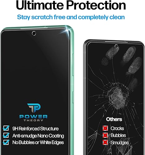Miniatura 6 de Power Theory Protector de pantalla diseñado para Samsung Galaxy S20 FE 5G 4G, vidrio templado dureza 9H, kit de fácil instalación, 99% HD libre de