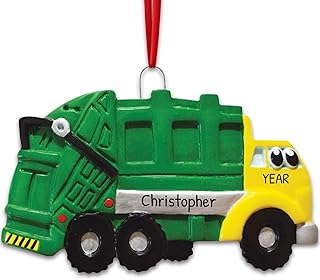 Personalized Garbage Truck Ornament 2025 – Custom Name and Year Sanitation Truck Christmas Decoration – Green and Yellow Vehicle Keepsake for Kids, Boys, and Truck Lovers – Unique Idea