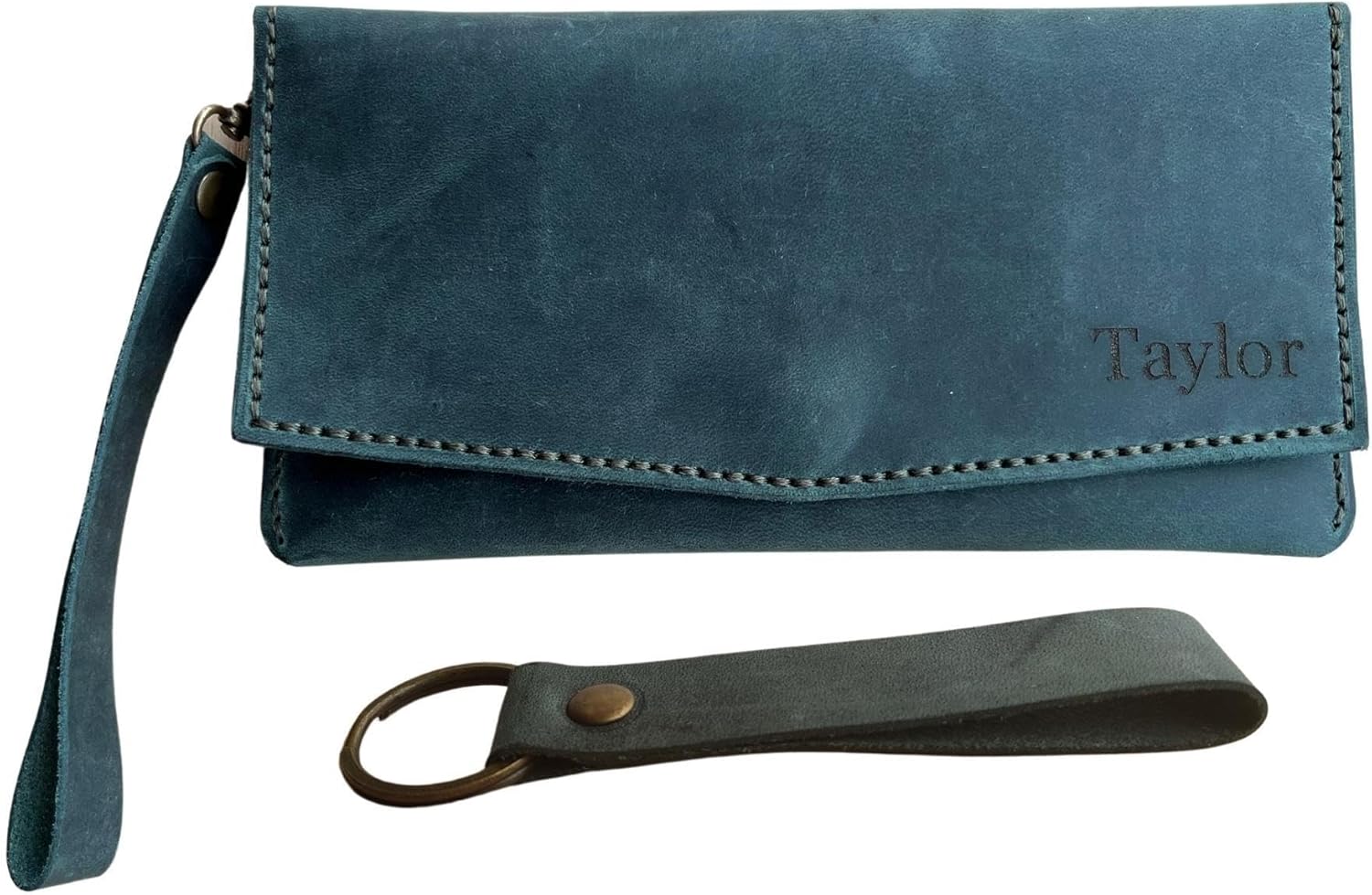 Women’s Wristlet Wallet – Genuine Crazy Horse Leather, Hand Sewn Purse with Card Slots, Phone Pocket & Gift Box