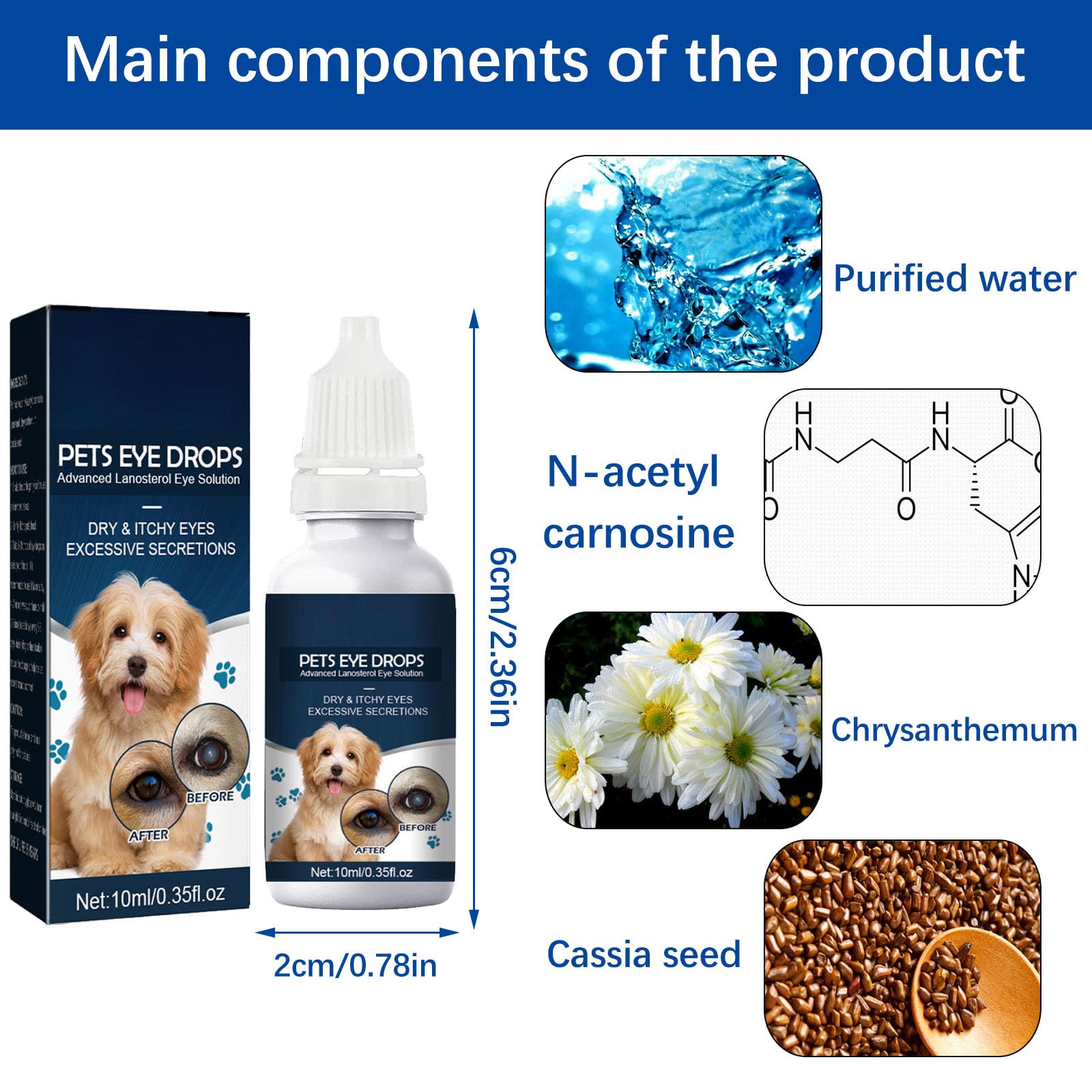 Pet Eye Drops,Pet Eye Drops For Cats And Dogs To Remove,Lubricating Eye Drops for Pet,Tear Stain Remover For Dogs & Cats,Eye Itching Relief Potion for Pets,Care And Cleaning Around The Eyes,10 ml - Image 4