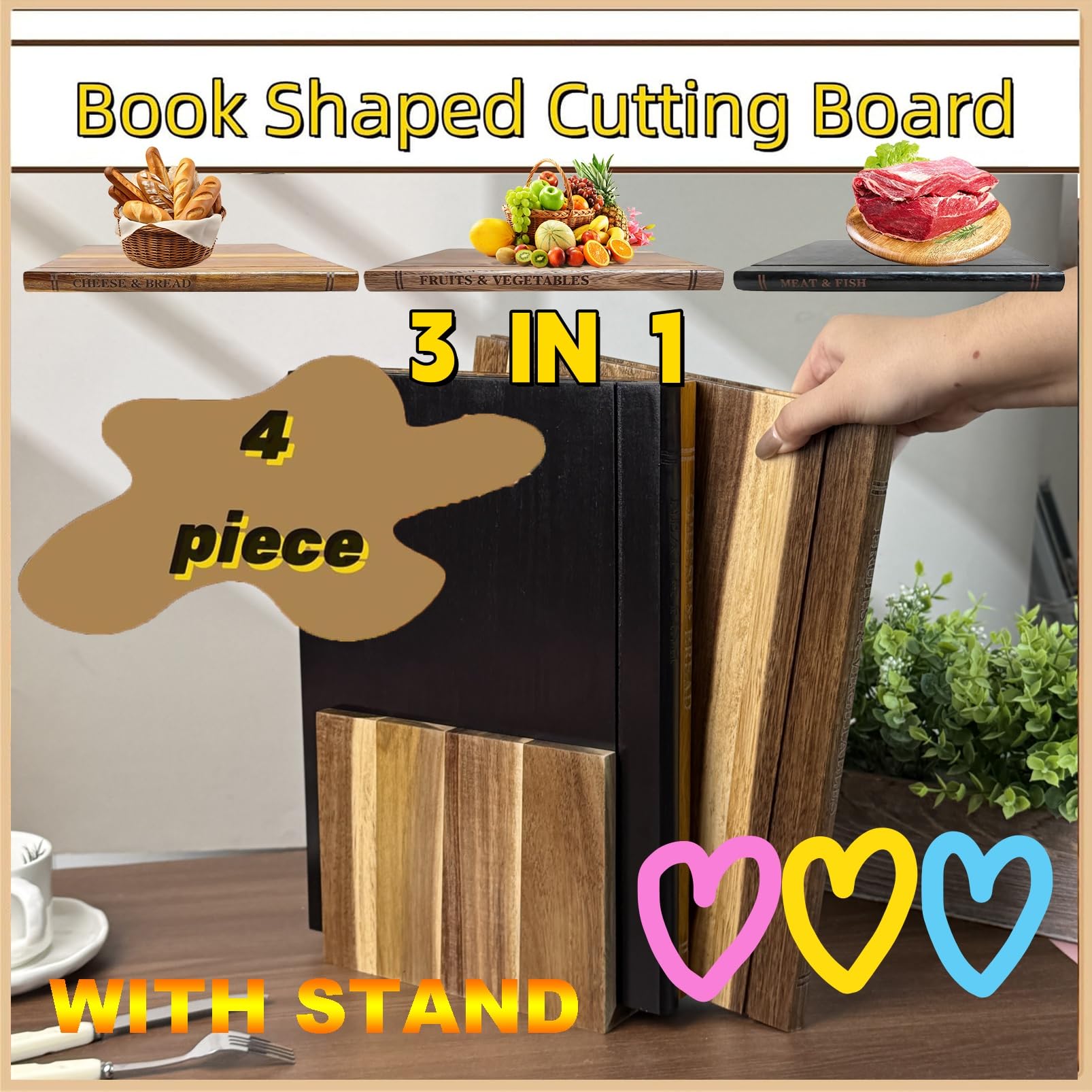 Cutting Board Book Set Planche à Découper En Forme De Livre Planche A Decouper Bois Acacia Cutting Board That Look Like Books Planche à DéCouper En Forme De Livre Pour Cuisine (SETS, 4 SETS)