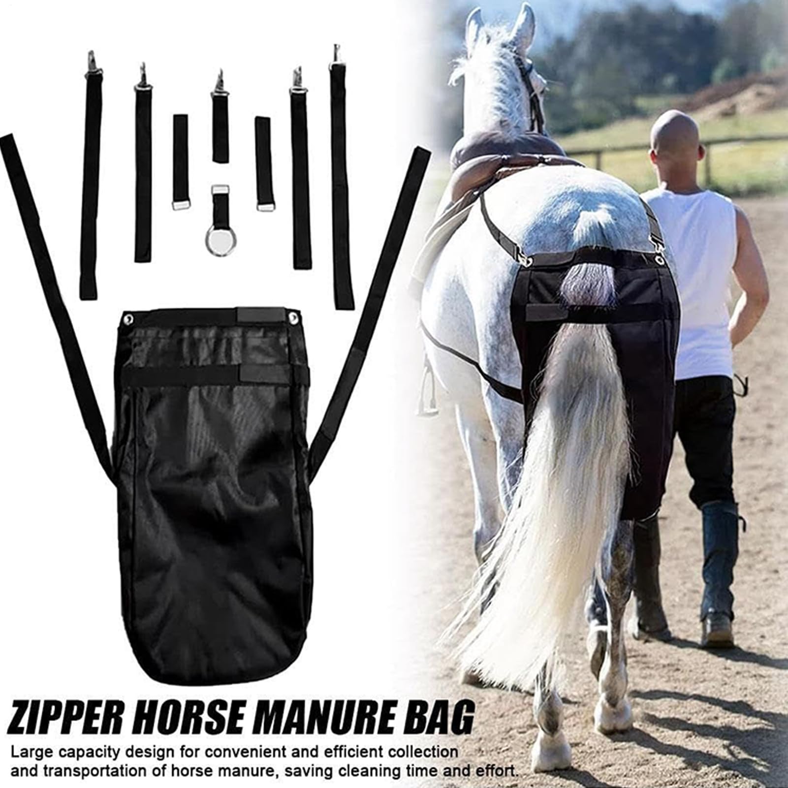Bolsa de Recolección de Estiércol de Caballo Mango Ergonómico y Recogida | Sacos Ligeros para Excrementos Para Parque Campo Transporte Vehicular Granja